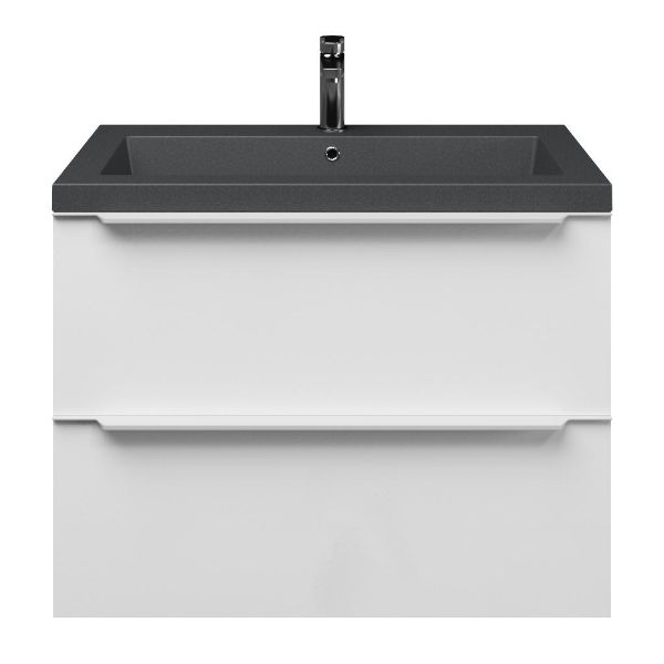 Breskens badmeubel 80 cm wit hoogglans met polystone Cadzand wastafel grijs mat