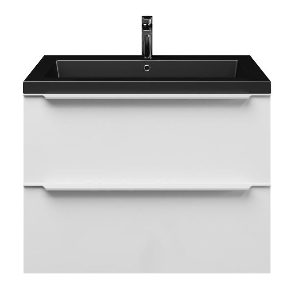 Breskens badmeubel 80 cm wit hoogglans met polystone Cadzand wastafel zwart mat, 1 kraangat