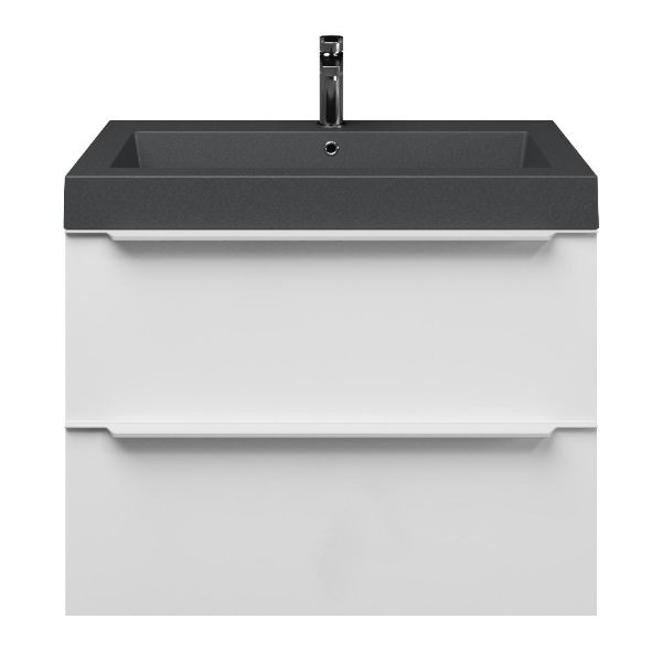 Breskens badmeubel 80 cm wit hoogglans met quartz Cadzand-Q wastafel grijs mat, 1 kraangat