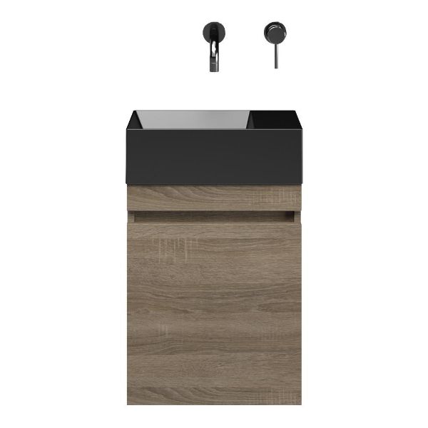 Brouwershaven fonteinmeubel 40 cm donker eiken met keramische Marken fontein zwart mat