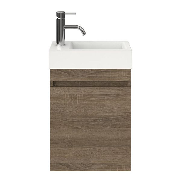 Brouwershaven fonteinmeubel 40 cm donker eiken met polystone Wemeldinge wastafel wit glans