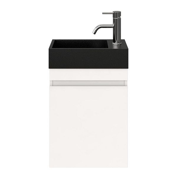 Brouwershaven fonteinmeubel 40 cm hoogglans wit met solid surface Camperduin fontein zwart mat