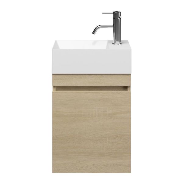 Brouwershaven fonteinmeubel 40 cm licht eiken met keramische Marken fontein glans wit