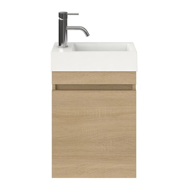 Brouwershaven fonteinmeubel 40 cm licht eiken met polystone Wemeldinge wastafel wit glans