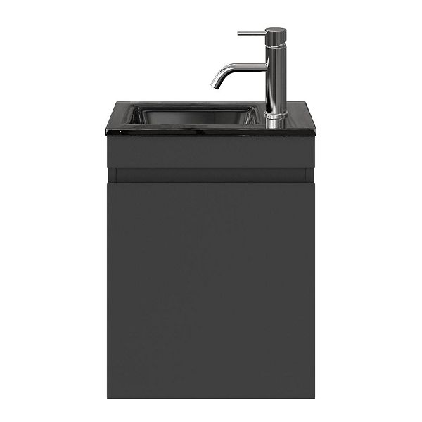 Brouwershaven fonteinmeubel 40 cm mat antraciet met glazen Glas wastafel zwart glas
