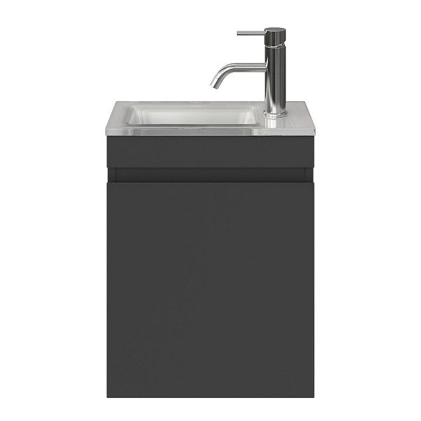 Brouwershaven fonteinmeubel 40 cm mat antraciet met glazen Glas wastafel wit glas