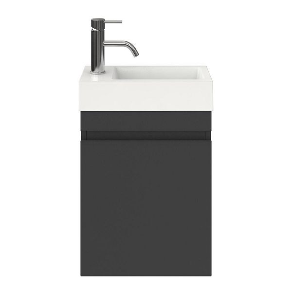 Brouwershaven fonteinmeubel 40 cm mat antraciet met polystone Wemeldinge wastafel wit glans