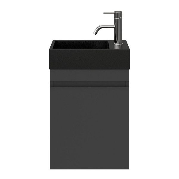 Brouwershaven fonteinmeubel 40 cm mat antraciet met solid surface Camperduin fontein zwart mat
