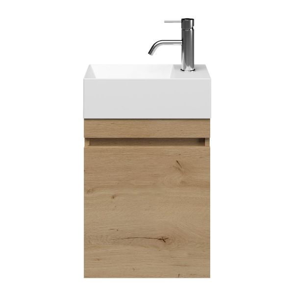 Brouwershaven fonteinmeubel 40 cm natuur eiken met keramische Marken fontein wit mat, 1 kraangat links/rechts