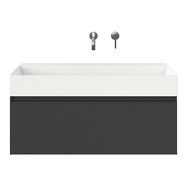 Domburg badmeubel 100 cm antraciet mat met keramische Marken wastafel wit mat, zonder kraangat