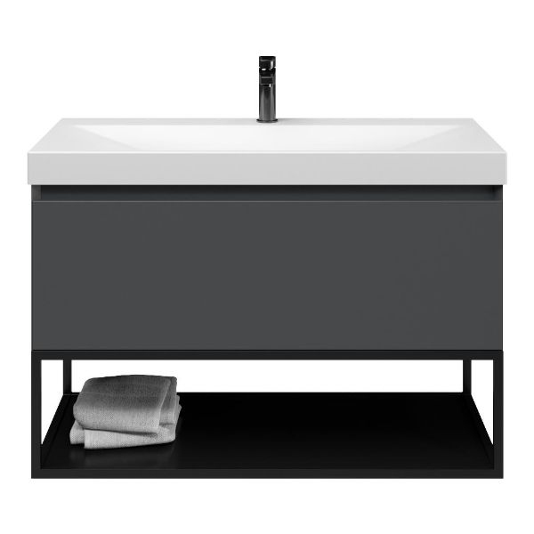 Domburg badmeubel 100 cm antraciet mat met keramische Rockanje wastafel wit mat