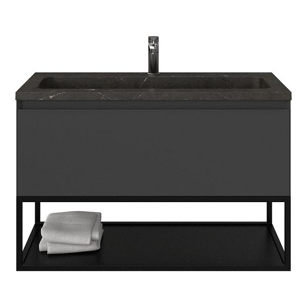 Domburg badmeubel 100 cm antraciet mat met natuurstenen Square wastafel blue stone, 1 kraangat