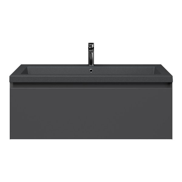 Domburg badmeubel 100 cm antraciet mat met quartz Cadzand-Q wastafel grijs mat, 1 kraangat