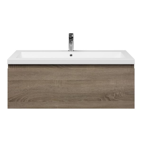 Domburg badmeubel 100 cm eiken donker met Cadzand wastafel wit mat