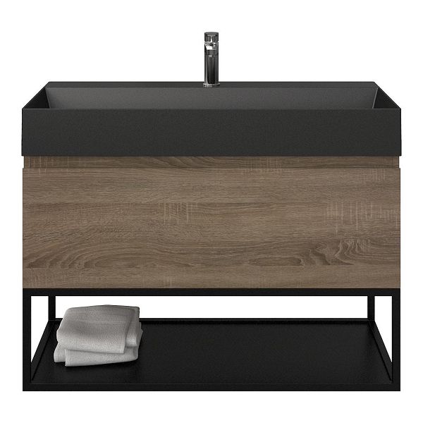 Domburg badmeubel 100 cm eiken donker met keramische Marken wastafel zwart mat, 1 kraangat