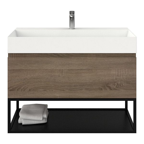 Domburg badmeubel 100 cm eiken donker met keramische Marken wastafel wit mat, 1 kraangat