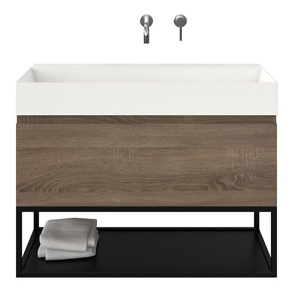 Domburg badmeubel 100 cm eiken donker met keramische Marken wastafel wit glans, zonder kraangat