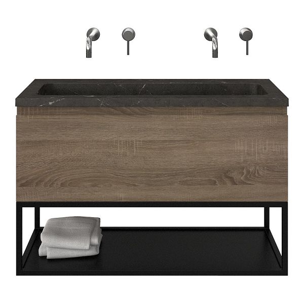 Domburg badmeubel 100 cm eiken donker met natuurstenen Square wastafel blue stone, zonder kraangat
