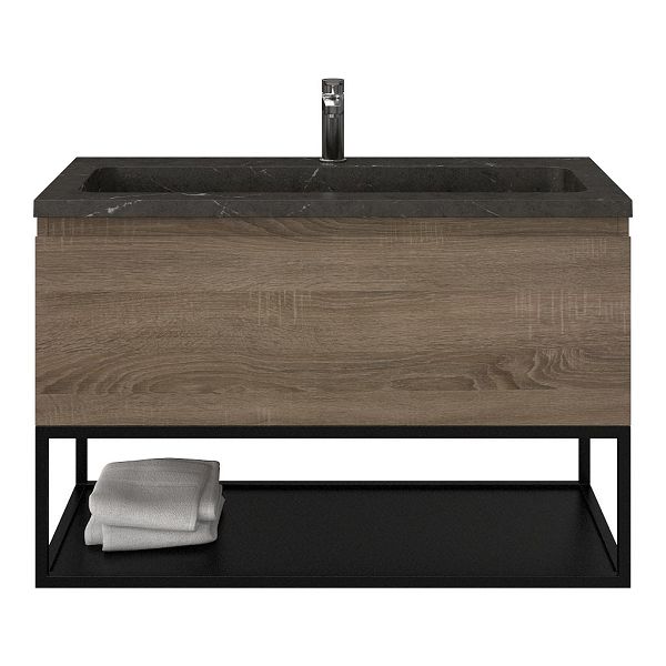Domburg badmeubel 100 cm eiken donker met natuurstenen Square wastafel blue stone, 1 kraangat