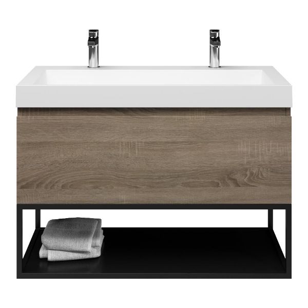 Domburg badmeubel 100 cm eiken donker met polystone Haamstede wastafel