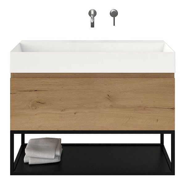 Domburg badmeubel 100 cm eiken natuur met keramische Marken wastafel wit glans