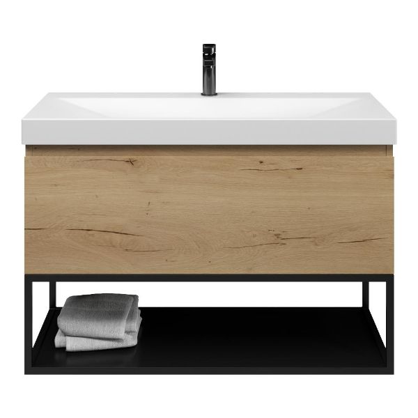 Domburg badmeubel 100 cm eiken natuur met keramische Rockanje wastafel wit mat
