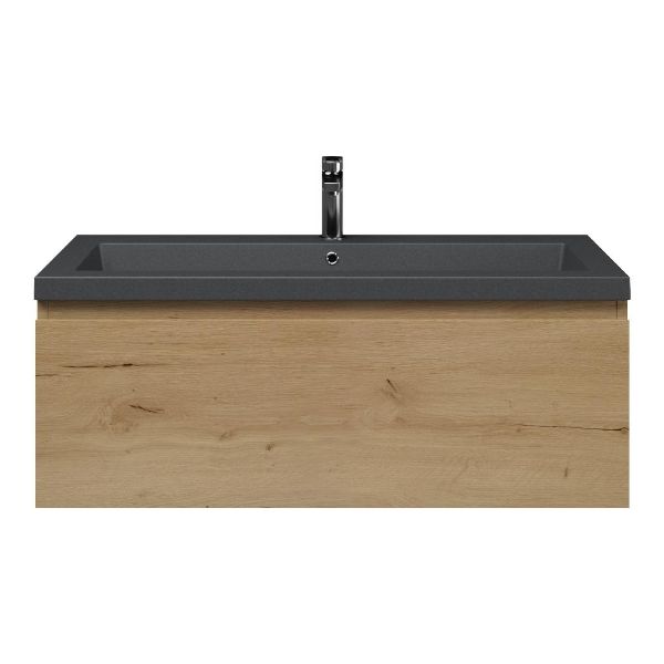 Domburg badmeubel 100 cm eiken natuur met quartz Cadzand-Q wastafel grijs mat, 1 kraangat