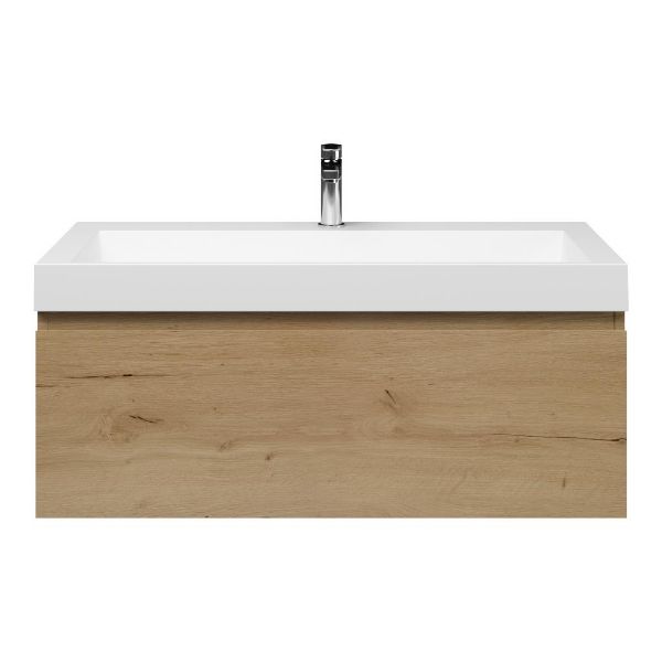 Domburg badmeubel 100 cm eiken natuur met quartz Haamstede-q wastafel wit mat