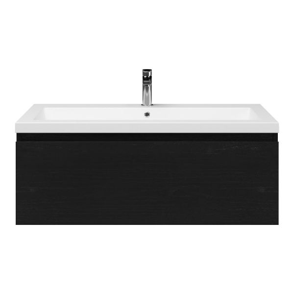 Domburg badmeubel 100 cm mat zwart eiken met Cadzand wastafel wit mat