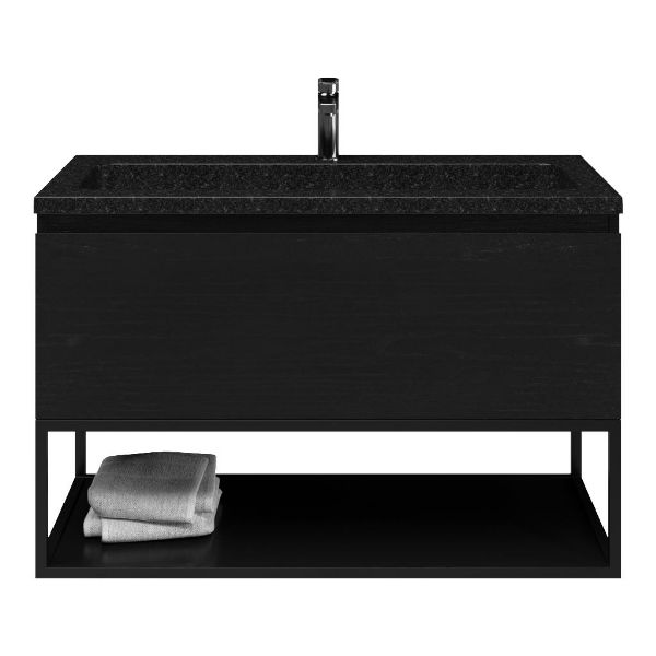 Domburg badmeubel 100 cm mat zwart eiken met natuurstenen Square wastafel shanxi black