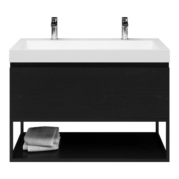 Domburg badmeubel 100 cm mat zwart eiken met polystone Haamstede wastafel