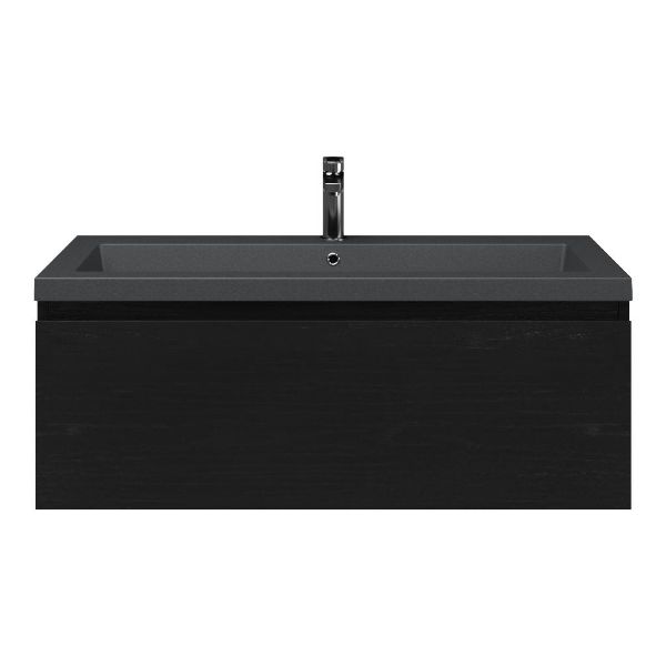 Domburg badmeubel 100 cm mat zwart eiken met quartz Cadzand-Q wastafel grijs mat, 1 kraangat