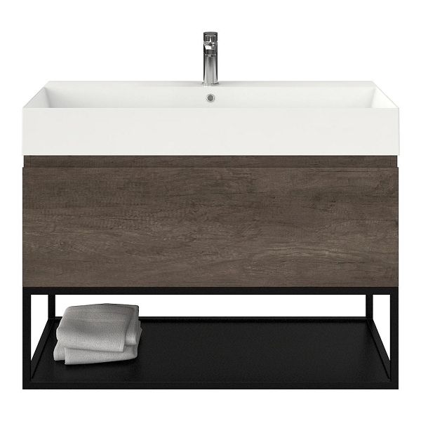 Domburg badmeubel 100 cm olm donker grijs met keramische Marken wastafel wit glans, 1 kraangat