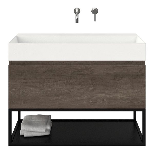 Domburg badmeubel 100 cm olm donker grijs met keramische Marken wastafel wit mat, zonder kraangat