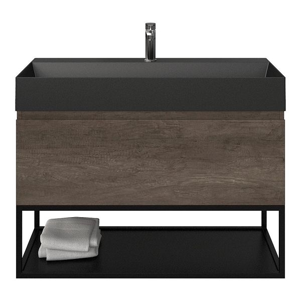 Domburg badmeubel 100 cm olm donker grijs met keramische Marken wastafel zwart mat, 1 kraangat