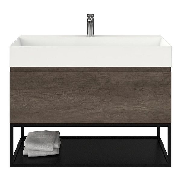 Domburg badmeubel 100 cm olm donker grijs met keramische Marken wastafel wit glans, 1 kraangat