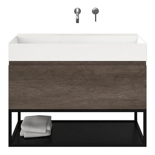 Domburg badmeubel 100 cm olm donker grijs met keramische Marken wastafel wit glans, zonder kraangat