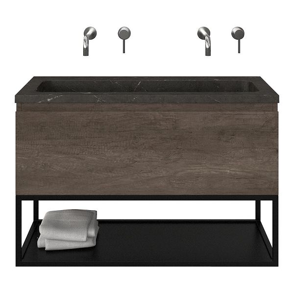 Domburg badmeubel 100 cm olm donker grijs met natuurstenen Square wastafel blue stone, zonder kraangat