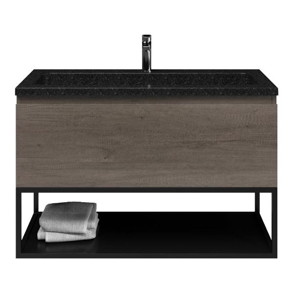 Domburg badmeubel 100 cm olm donker grijs met natuurstenen Square wastafel shanxi black