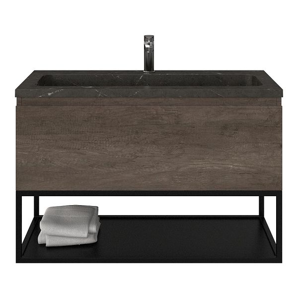 Domburg badmeubel 100 cm olm donker grijs met natuurstenen Square wastafel blue stone, 1 kraangat