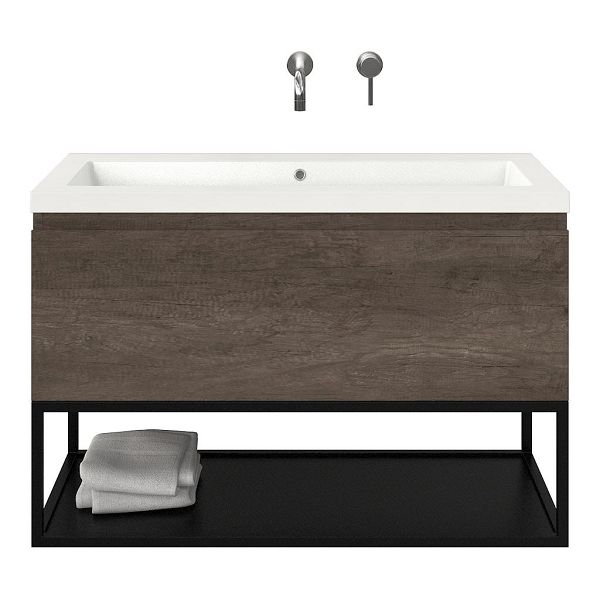 Domburg badmeubel 100 cm olm donker grijs met polystone Cadzand wastafel wit glans, zonder kraangat, 66 cm hoog
