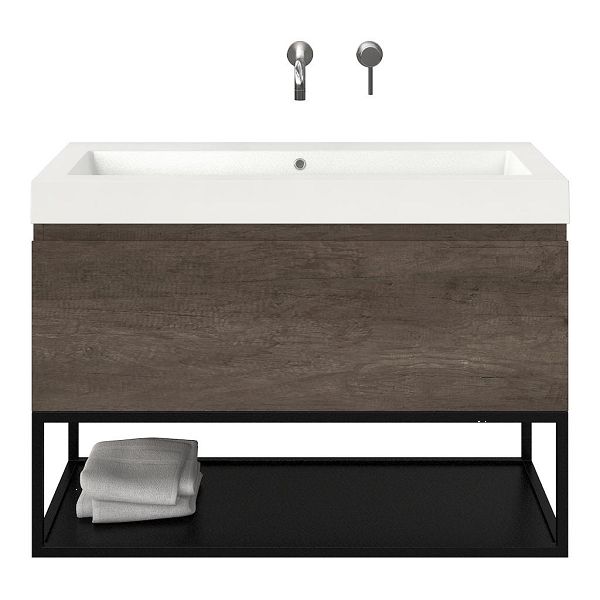 Domburg badmeubel 100 cm olm donker grijs met polystone Cadzand wastafel wit glans, zonder kraangat, 70 cm hoog
