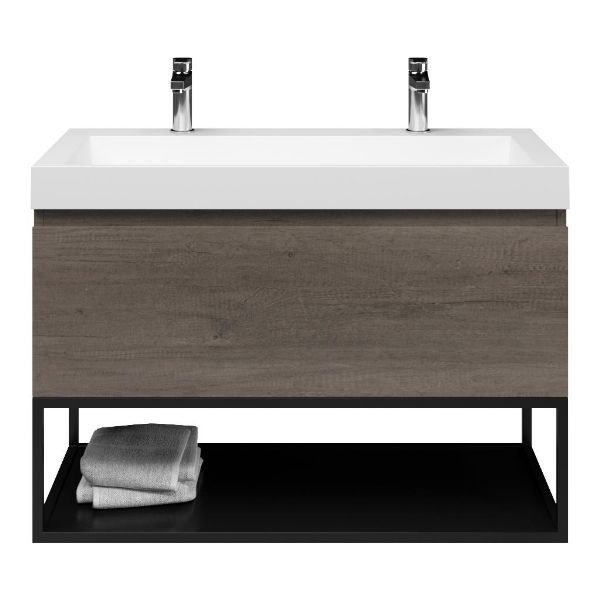 Domburg badmeubel 100 cm olm donker grijs met polystone Haamstede wastafel