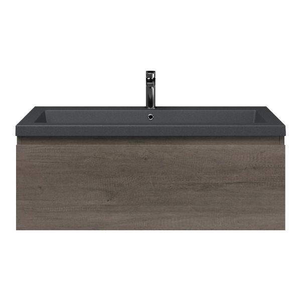 Domburg badmeubel 100 cm olm donker grijs met quartz Cadzand-Q wastafel grijs mat, 1 kraangat