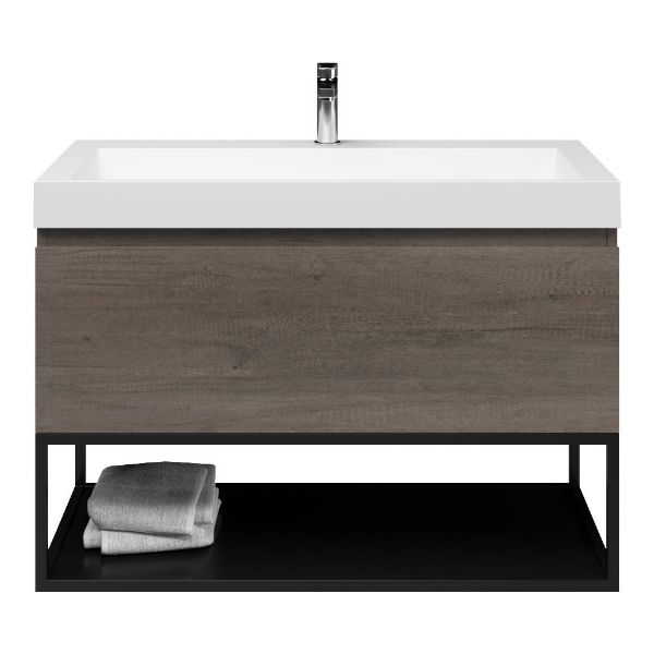 Domburg badmeubel 100 cm olm donker grijs met quartz Haamstede-q wastafel wit mat