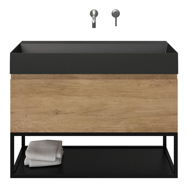 Domburg badmeubel 100 cm olm met keramische Marken wastafel zwart mat