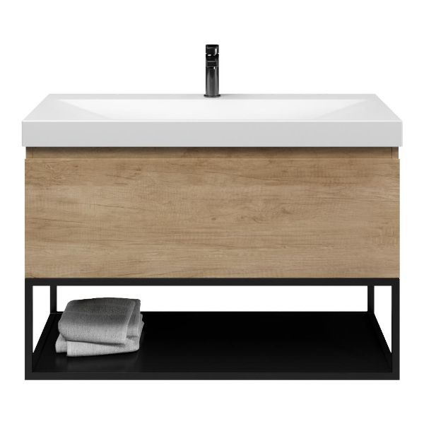 Domburg badmeubel 100 cm olm met keramische Rockanje wastafel wit mat