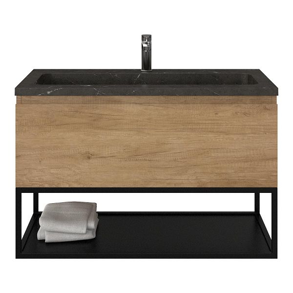 Domburg badmeubel 100 cm olm met natuurstenen Square wastafel blue stone