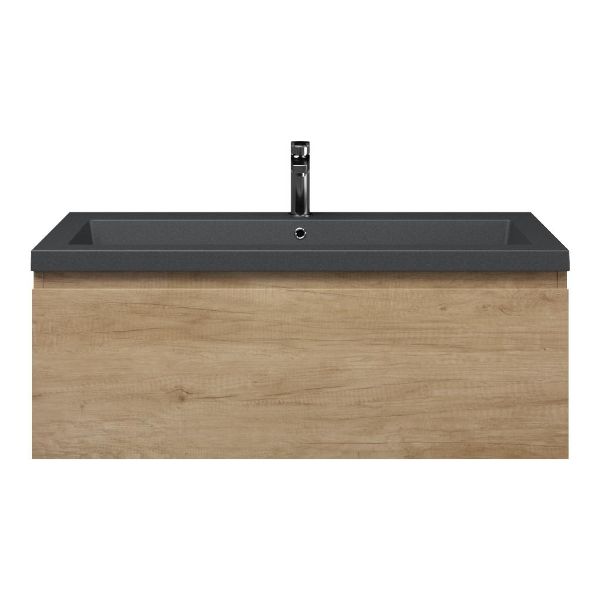 Domburg badmeubel 100 cm olm met quartz Cadzand-Q wastafel grijs mat, 1 kraangat