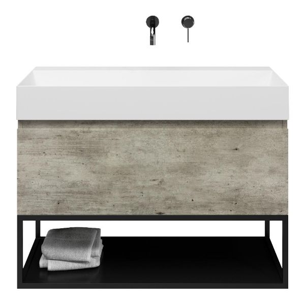 Domburg badmeubel 100 cm steigerhout look grijs met keramische Marken wastafel wit glans